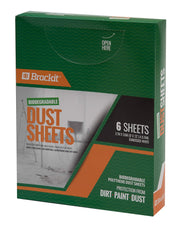 Brackit 6-Pack Biodegradable Large Plastic Dust Sheets for Decorating - 2.7m x 3.6m (12ftx 9ft) - 20 Micron - Embossed White Sheets for Painting - Waterproof Plastic Sheets for Painting & Covering