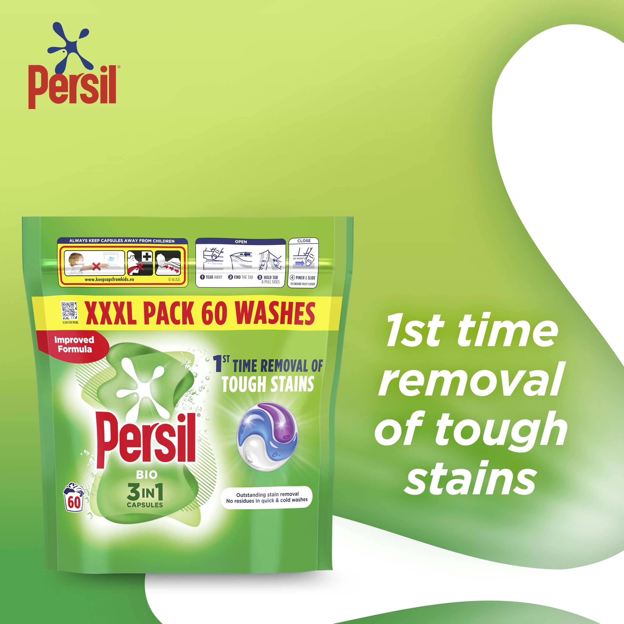 Persil 3 in 1 Bio Laundry Washing Capsules brilliant stain removal XL mega refill pack 1. 782 kg (66 washes)
