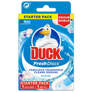 Duck Fresh Discs Toilet Cleaner Starter Kit, Fights Stains That Harbour Germs, Prevents Limescale Build Up, Marine, 1 Holder + 1 Refill