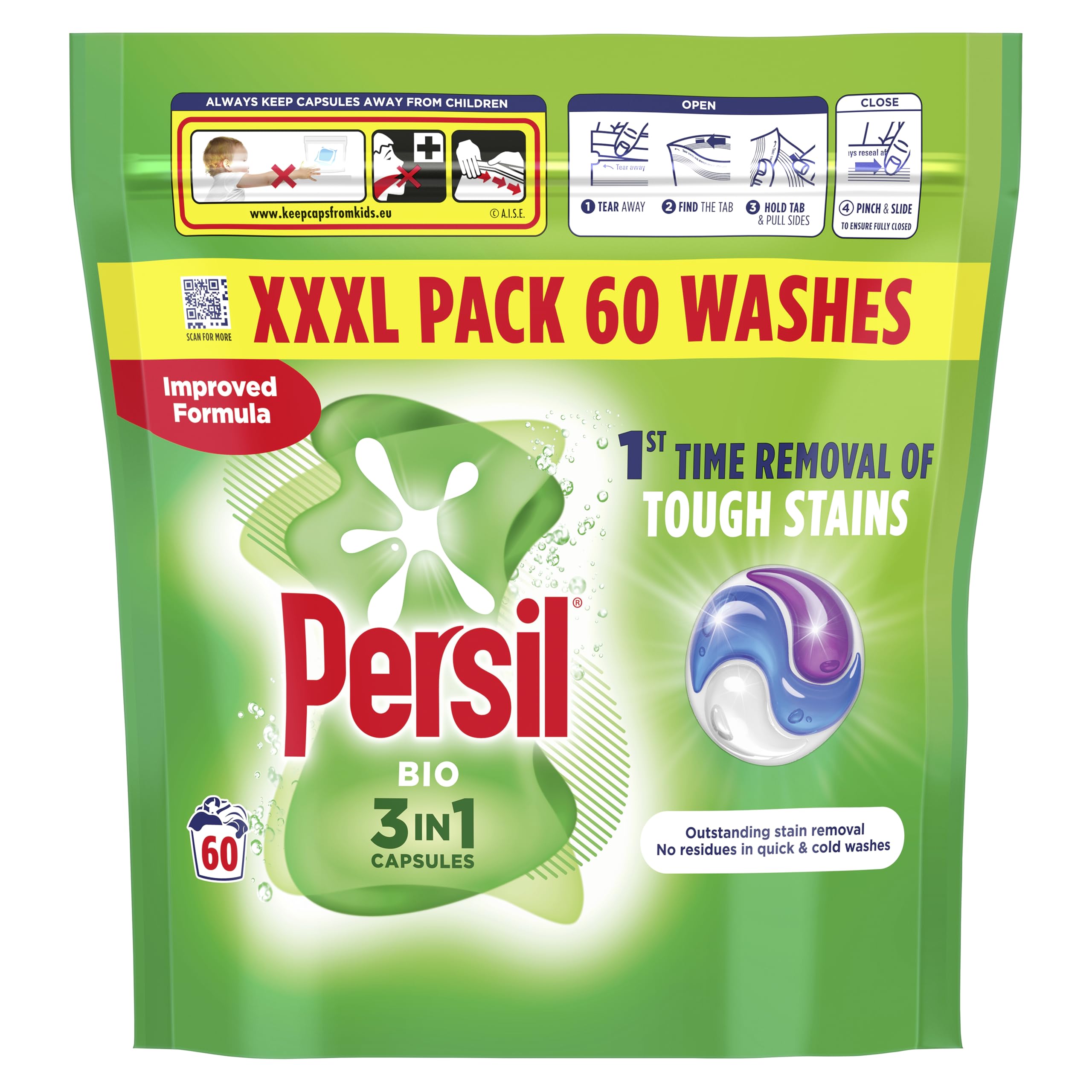 Persil 3 in 1 Bio Laundry Washing Capsules brilliant stain removal XL mega refill pack 1. 782 kg (66 washes)